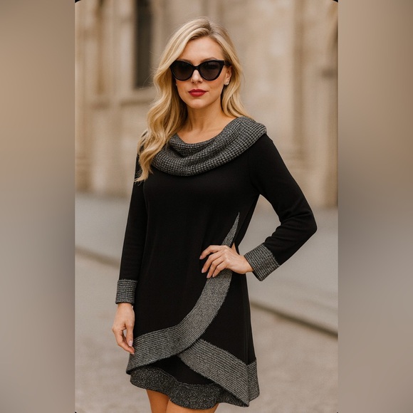Clearance  Elegant Black and Silver Women's Sweater Dress - Picture 13 of 13